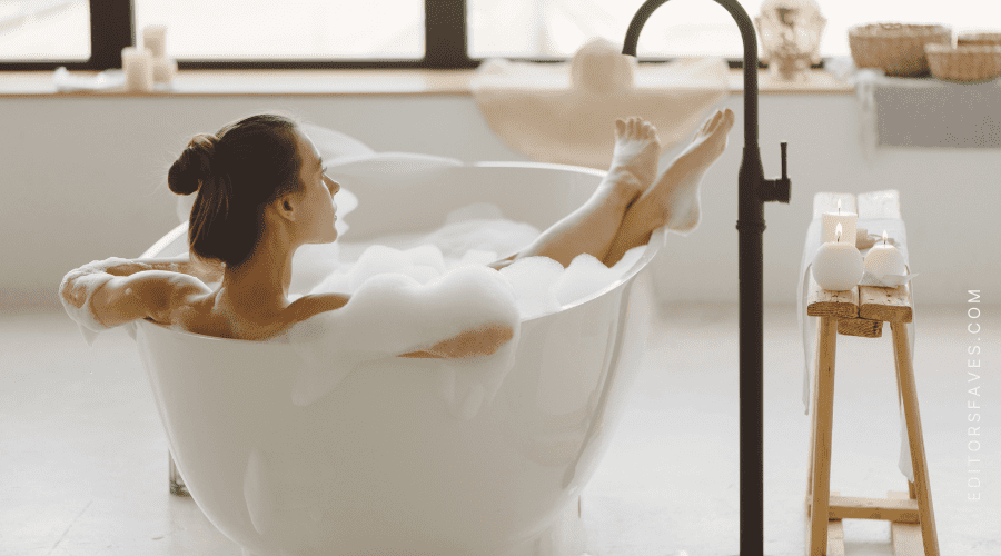 woman in bathtub trying Luxurious At Home Spa Day Ideas