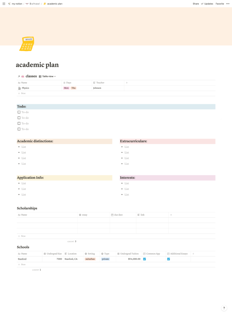 Plan for your academic future with Notion