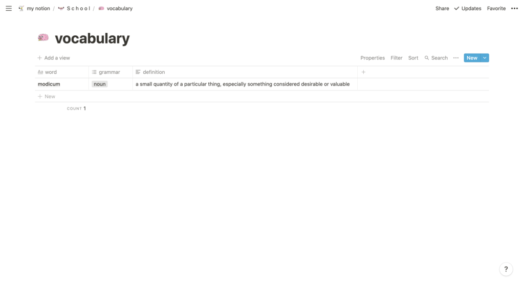 Learn new vocabulary with the help of Notion