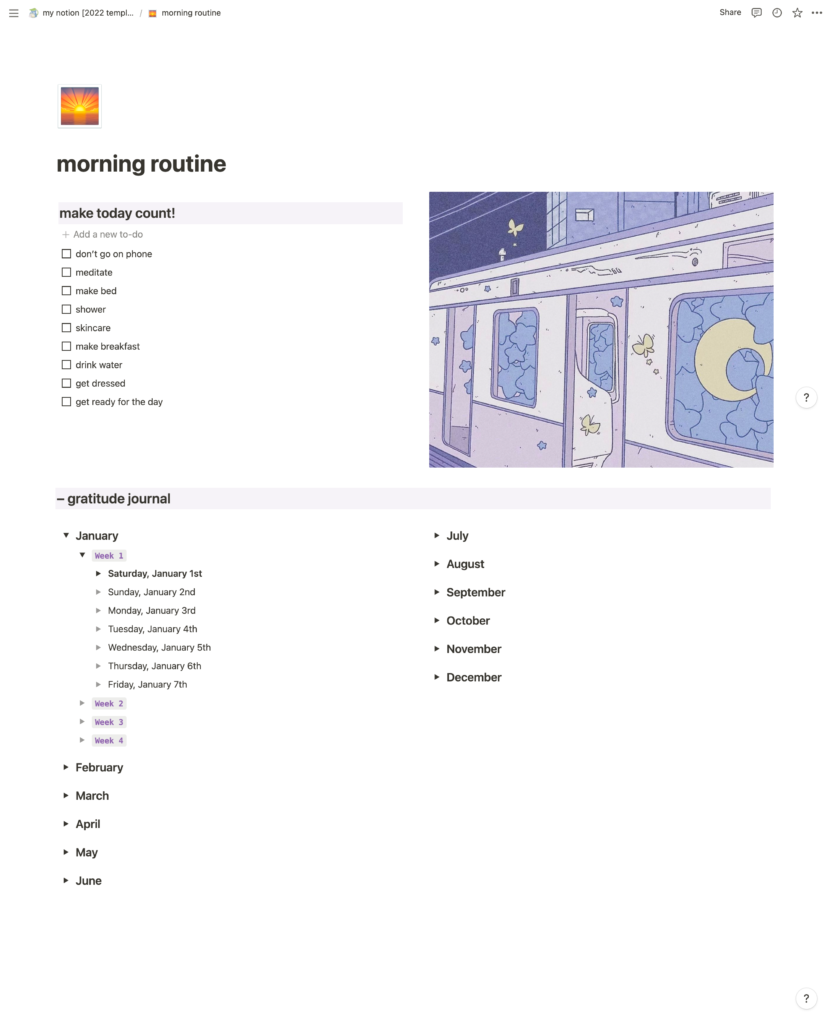 Morning routine Notion setup for students