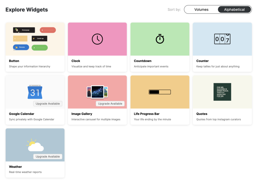 Indify widgets for Notion pages