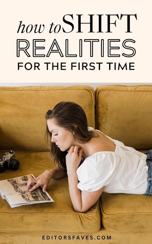 woman sitting on couch reading How to shift realities for the first time step-by-step