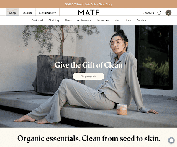 Best Sustainable Clothing Brands - mate the label website