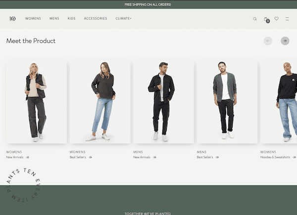 Best Sustainable Clothing Brands - tentree website
