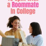 two college roommates deciding what dorm room items they should share