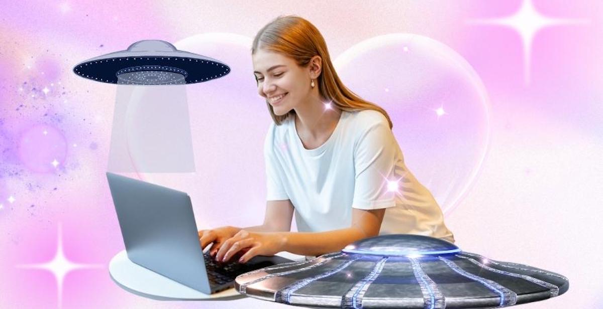 woman typing on computer manifesting her life Is being delusional a way of manifesting