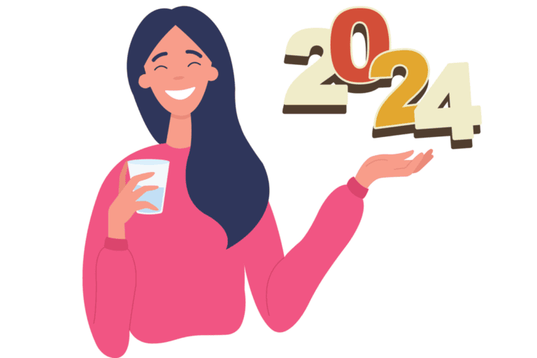 Cartoon Lady Holding 2024 New Year Sign
