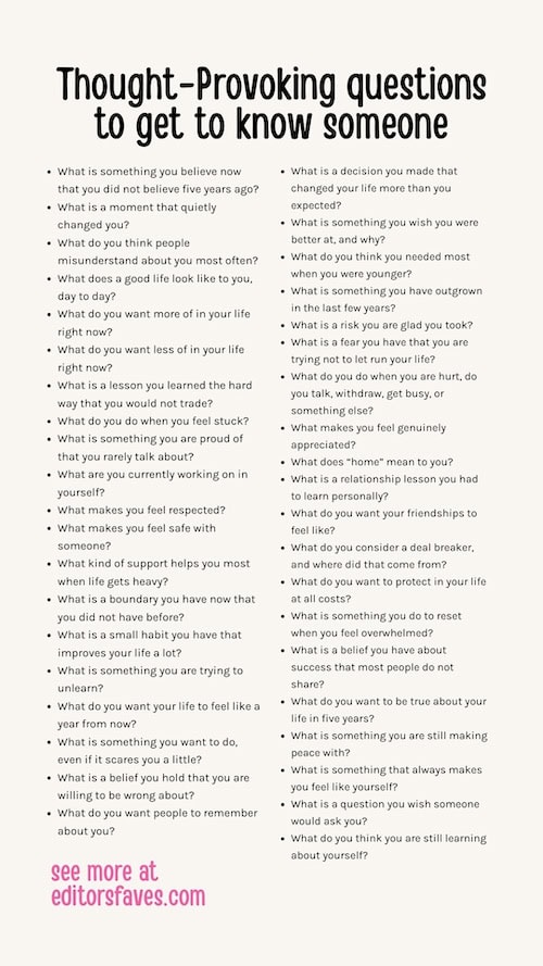 big list of Thought-Provoking questions to get to know someone