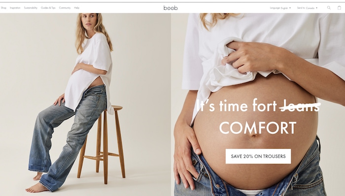 website view of boob design eco-friendly maternity brand