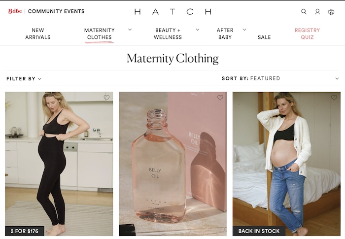 hatch website view  eco-friendly maternity brand