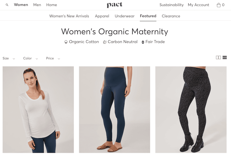organic cotton maternity at Pact website eco-friendly maternity brands