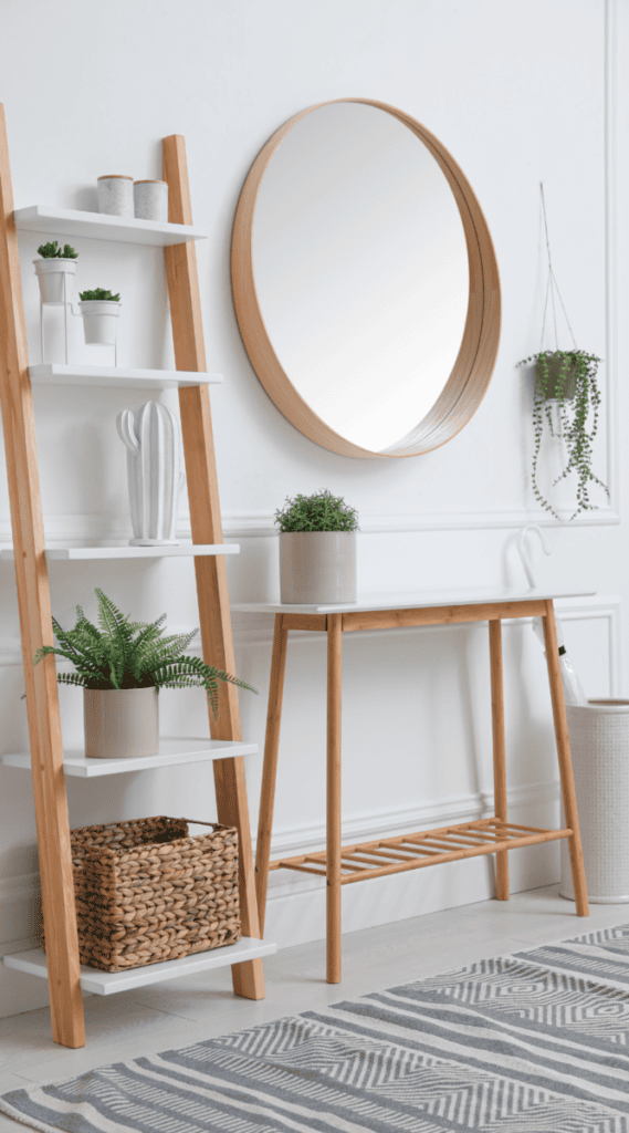 ladder shelf and mirror College Apartment Decor Ideas