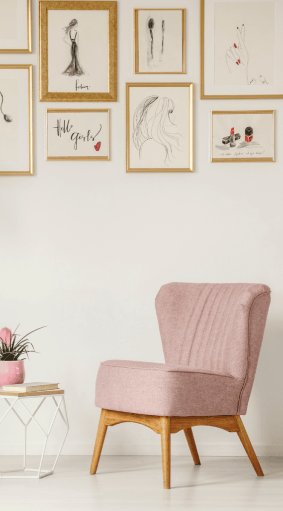pink armchair College Apartment Decor Ideas