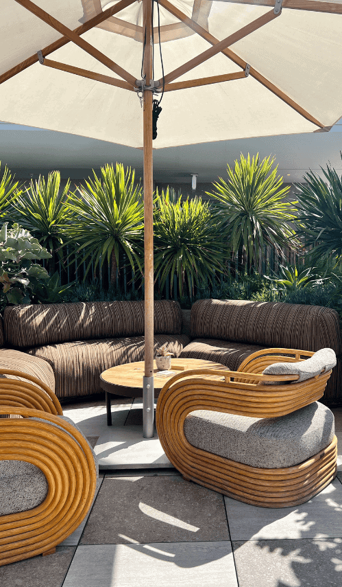 review of proper santa monica hotel review - pool seating at calabra