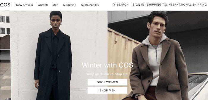 screenshot of cos website capsule wardrobe brands list