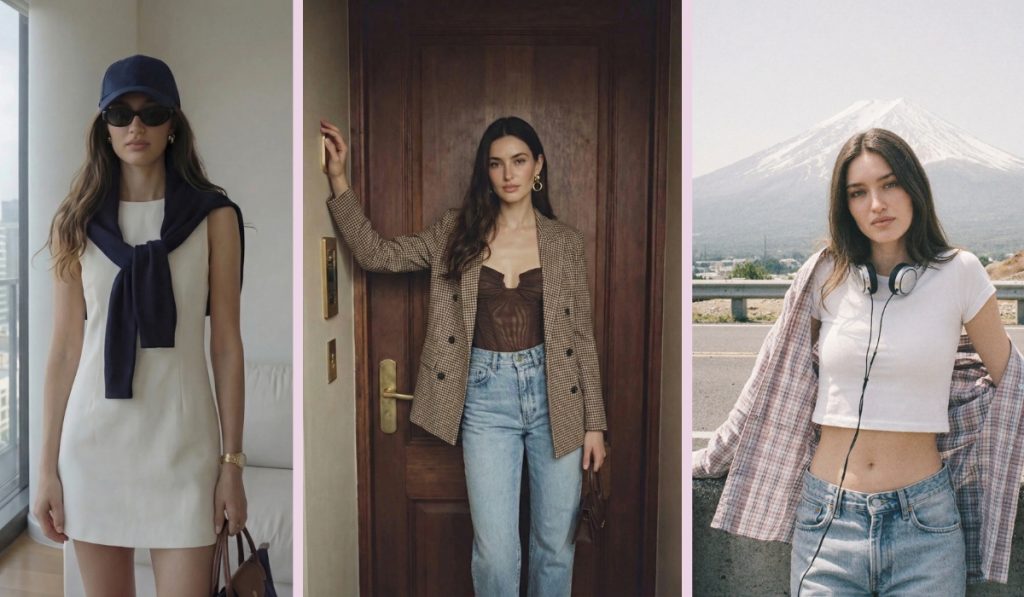 images of woman wearing three cute spring outfits styled for the season
