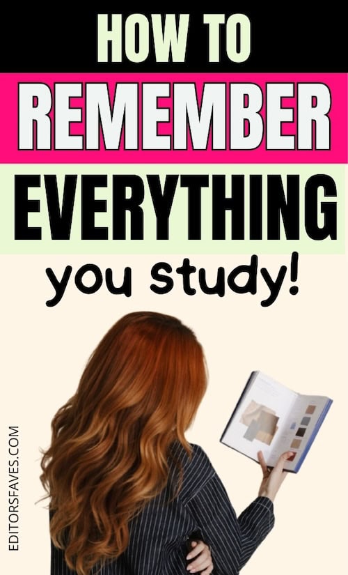 woman reads a book under the words how to remember everything you study