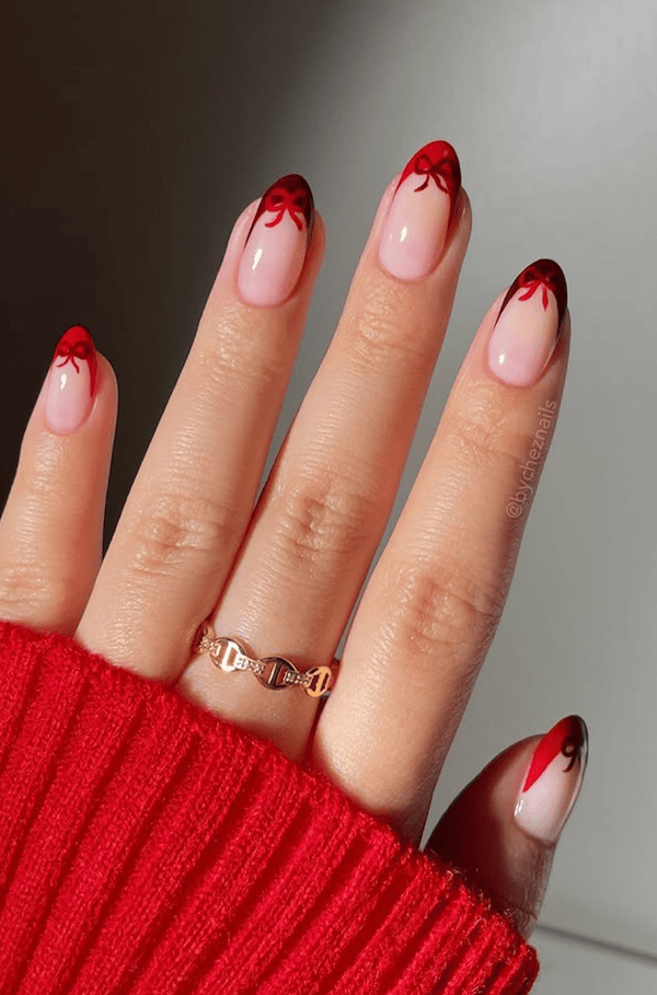 pretty bows christmas french nails