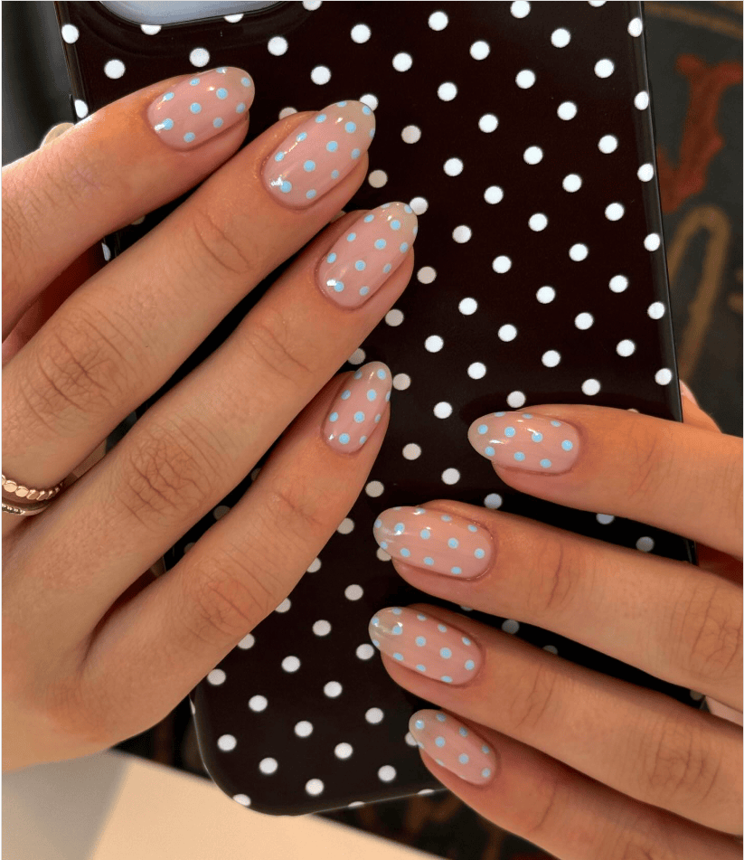 almond nail shape with polka dots design
