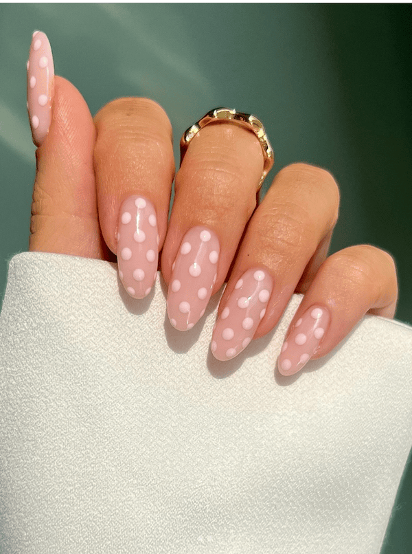 super long nails with polka dots