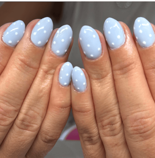 blue polka dots nails