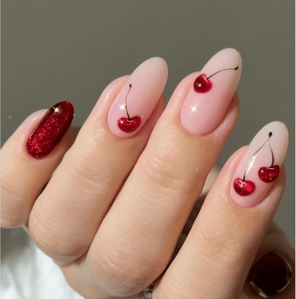 Fun 3D cherry nails design idea