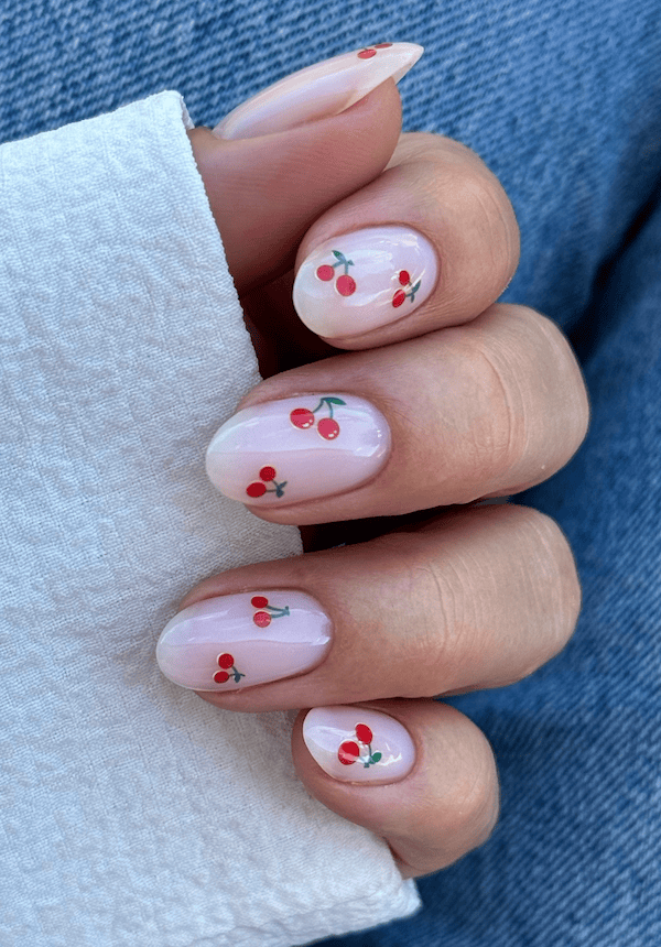 subtle cherry stems nails gels nail ideas