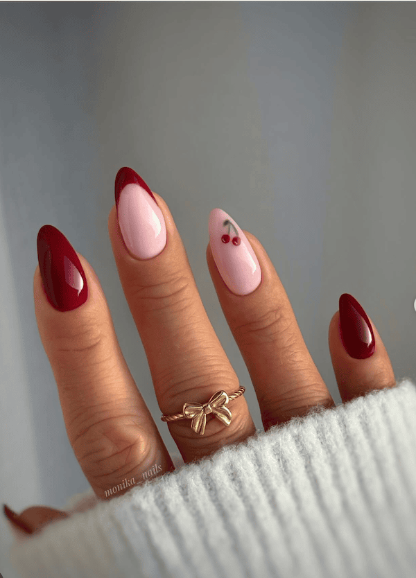 elegant red tip cherry nails