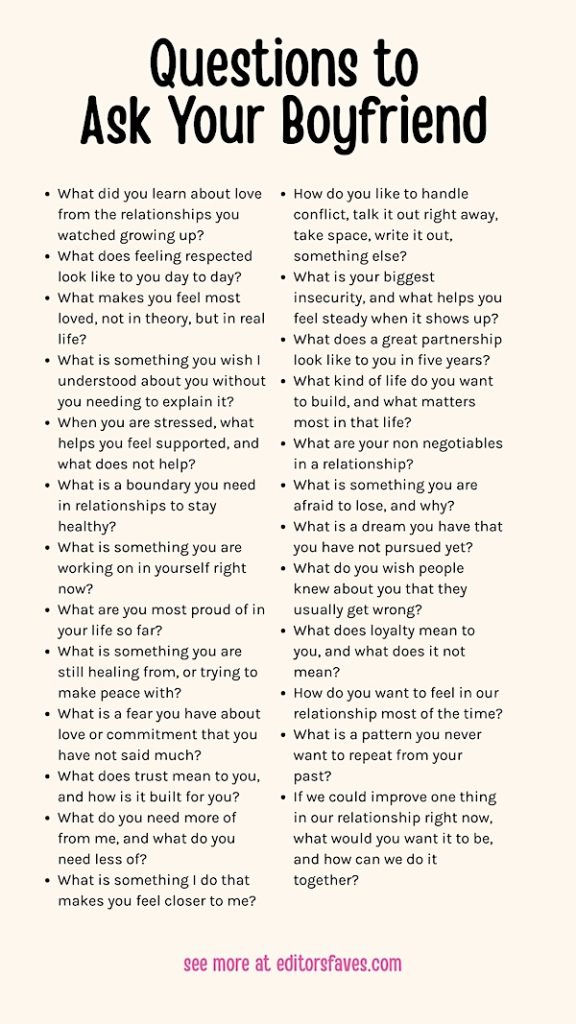 big list of relationship Questions to ask your boyfriend to bond with him 