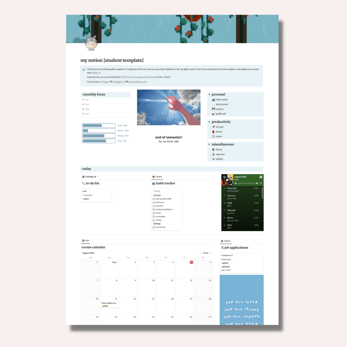 notion template student planner
